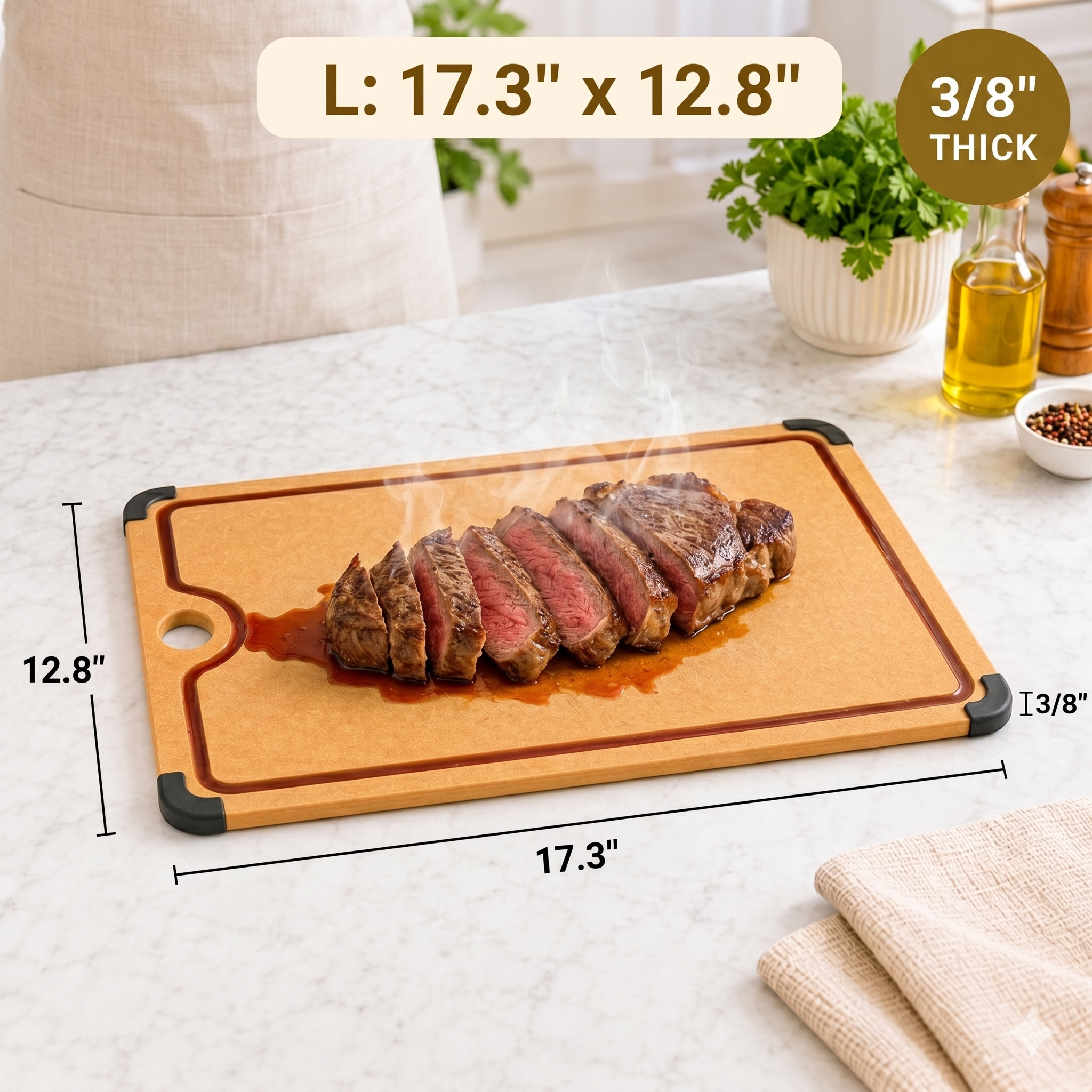 L 17.3x12.8 inch 3/8 thick — slicing steak with juice groove