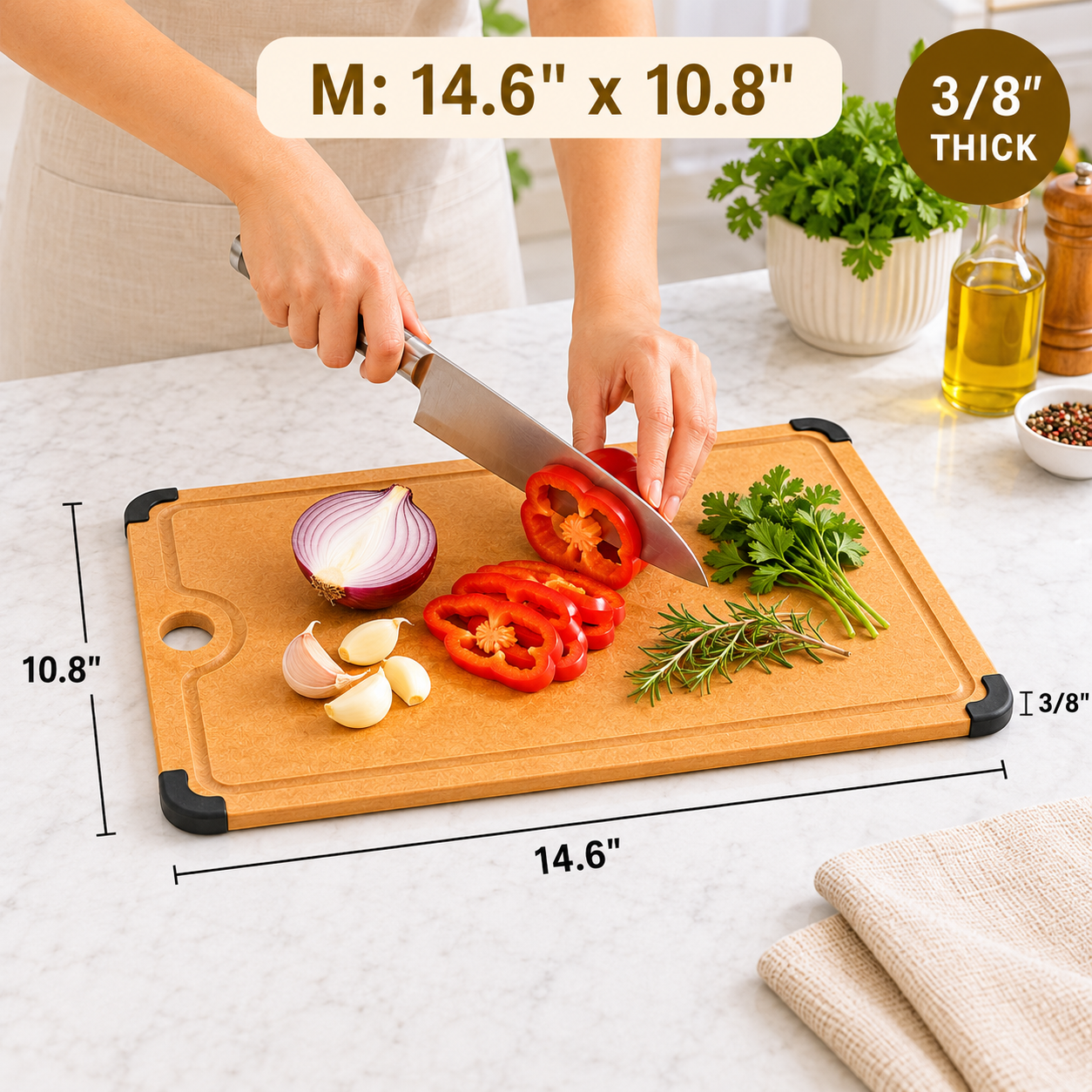 M 14.6x10.8 inch 3/8 thick — chopping bell pepper and herbs